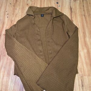 SHEIN Brown Blouse with Long Sleeves and Textured Fabric